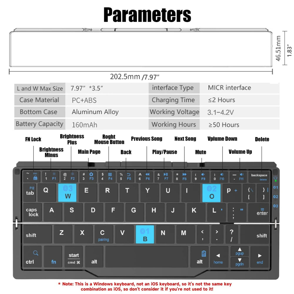 Tastatura wireless pliabila din aluminiu