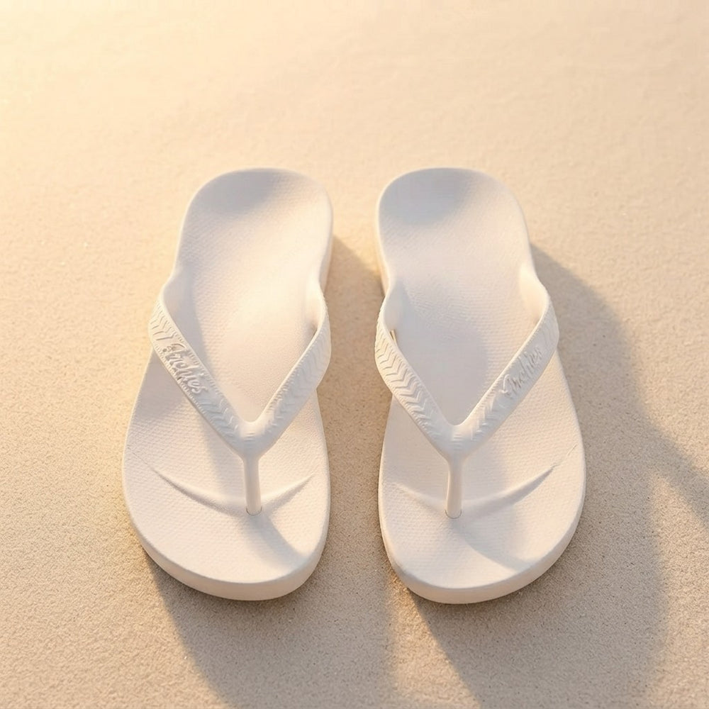 White Arch Support Flip Flops